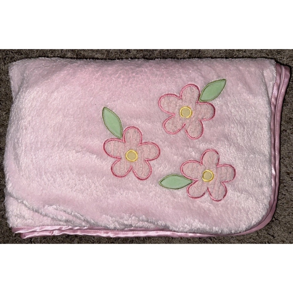 Lambs & Ivy ~ Baby Blanket ~ Pink Flowers~ 37"x‎ 29"~vintage